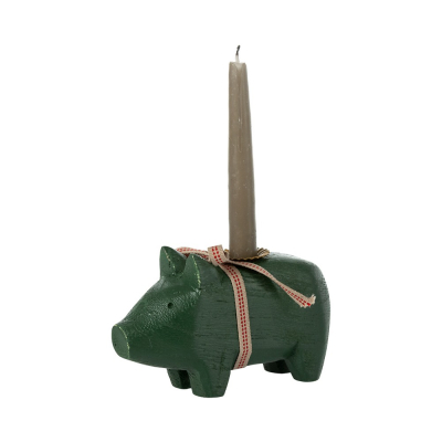                             Drevený svietnik prasiatko Piggy Dark Green Small                        