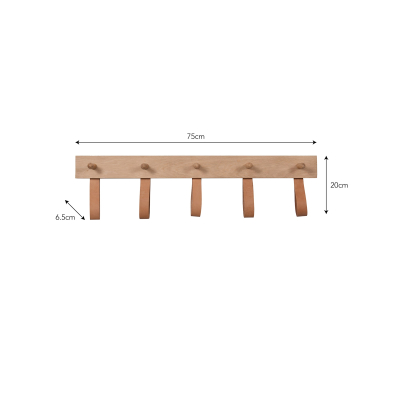                             Drevený vešiak na kabáty s koženými pútkami Peg Rail 75 cm                        